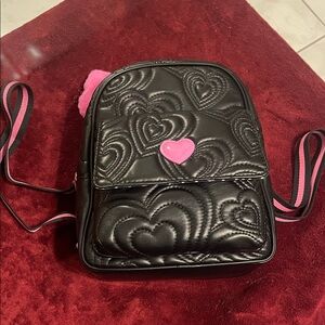 NWT Betsey Johnson Black Quilted Heart Backpack